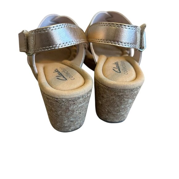 Clarks Giselle Ivy Wedge Sandals Rose Gold Metallic Cork Heel Comfort Size 7 - Picture 6 of 13